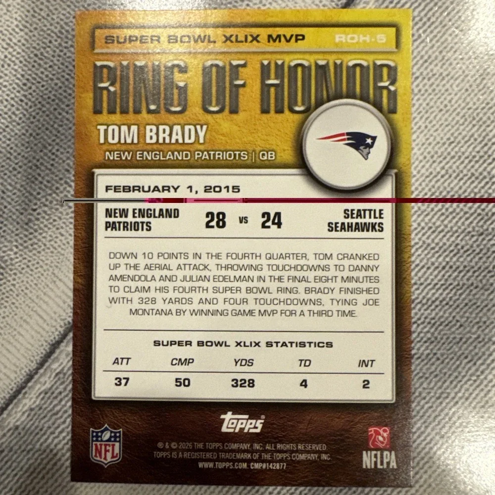 2026 Topps Football Tom Brady Ring of Honor ROH-5 New England Patriots